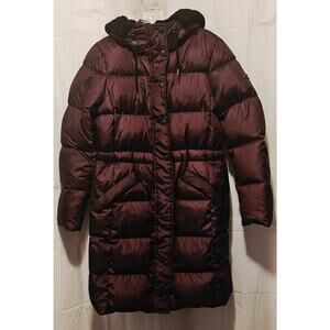 Coach Long Down Puffer Coat with Hood Women's Size Small Bordeaux EUC
